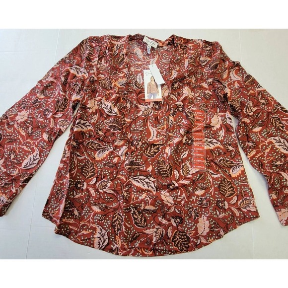 Jessica Simpson Floral Print Blouse V-Neck Long Sleeve Top, Lg /#5411 - Picture 4 of 4